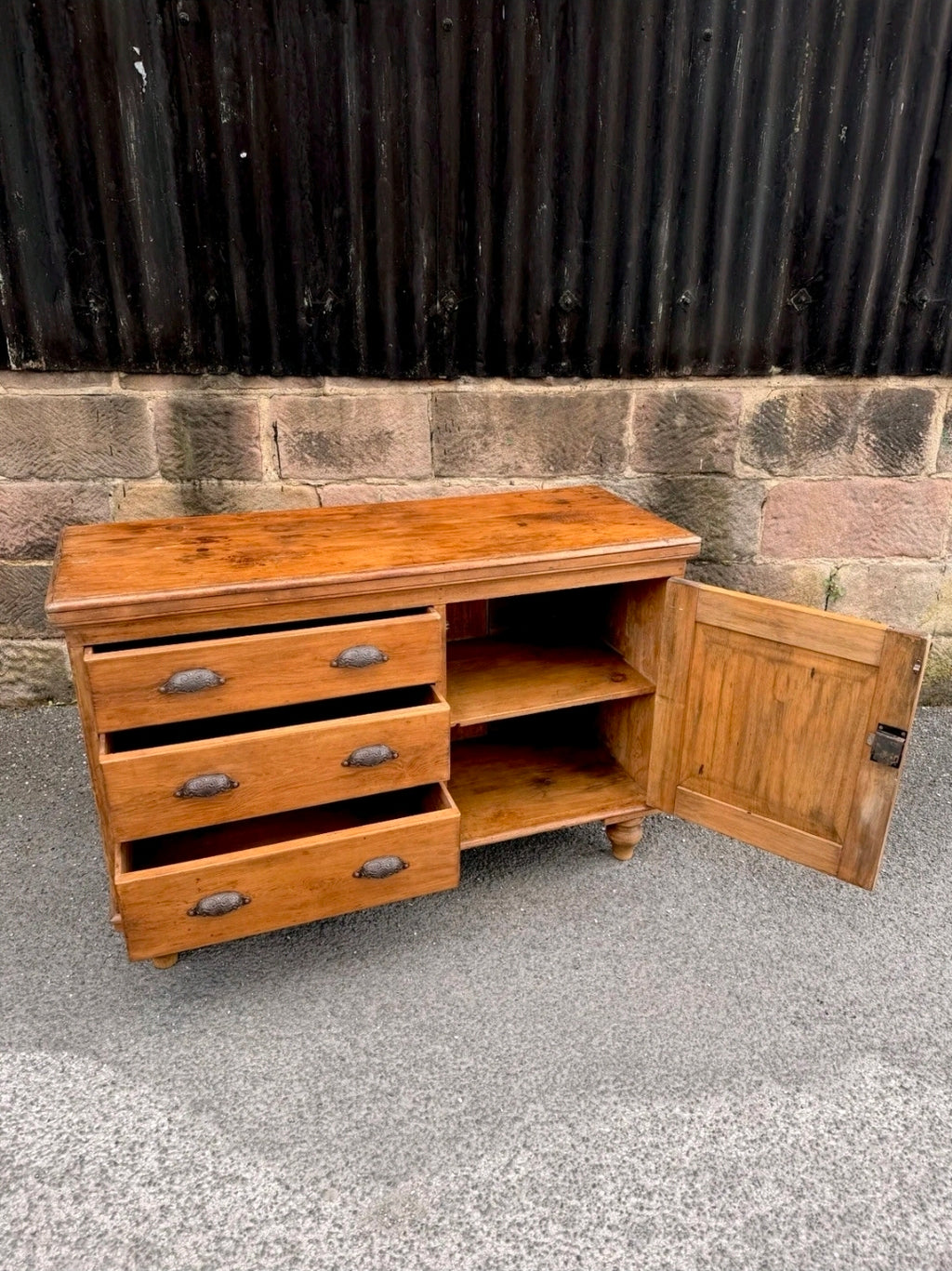 Victorian Antique Pine Dresser Base/Sideboard. Three Drawers, Country, Cottage.