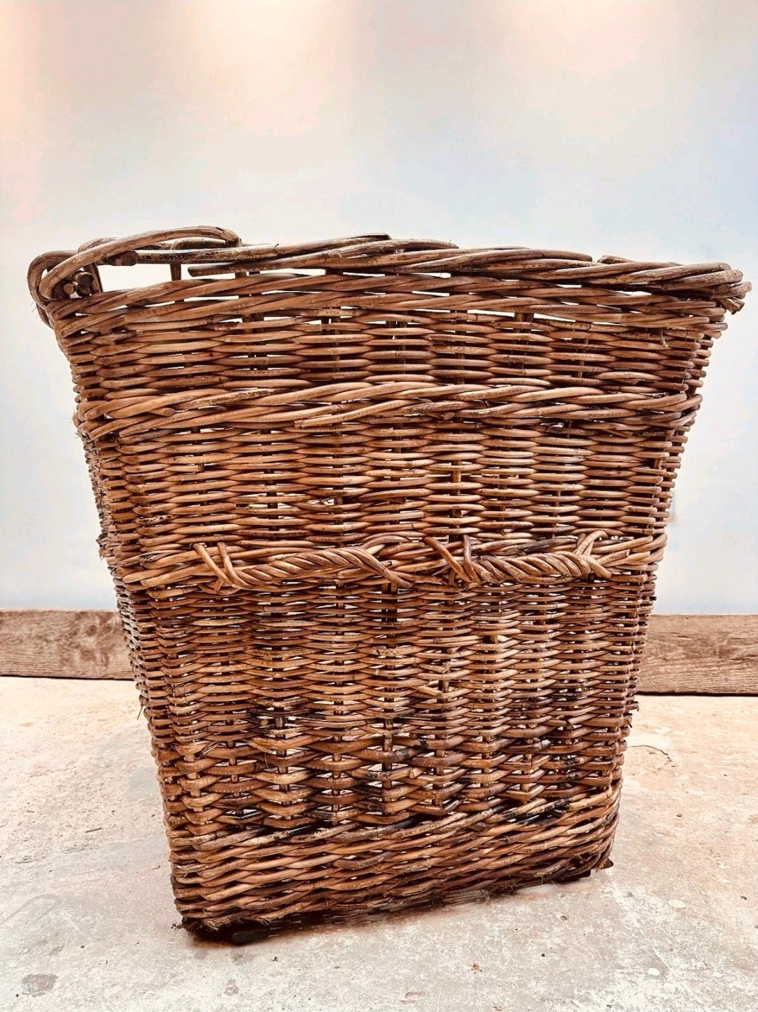 Huge Victorian Textile Mill Basket. Wicker Basket, Laundry,Log Basket, Film Prop