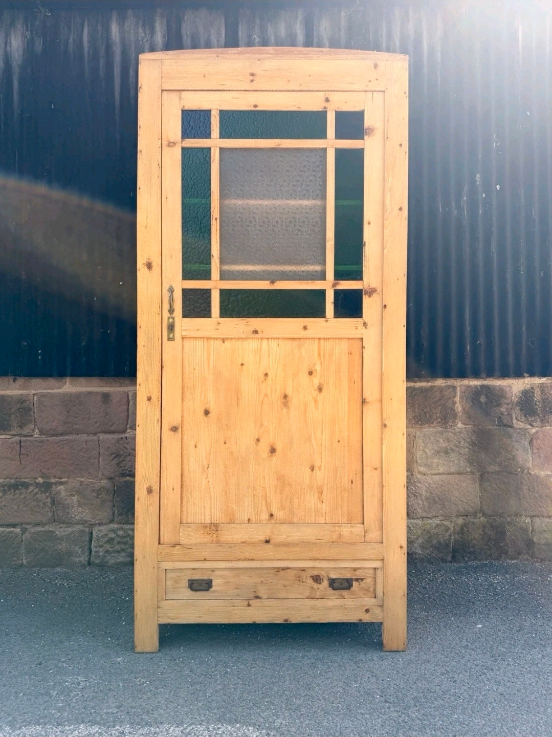 Antique Pine Large Pantry Larder Kitchen Housekeepers Cupboard, Glazed, Italian
