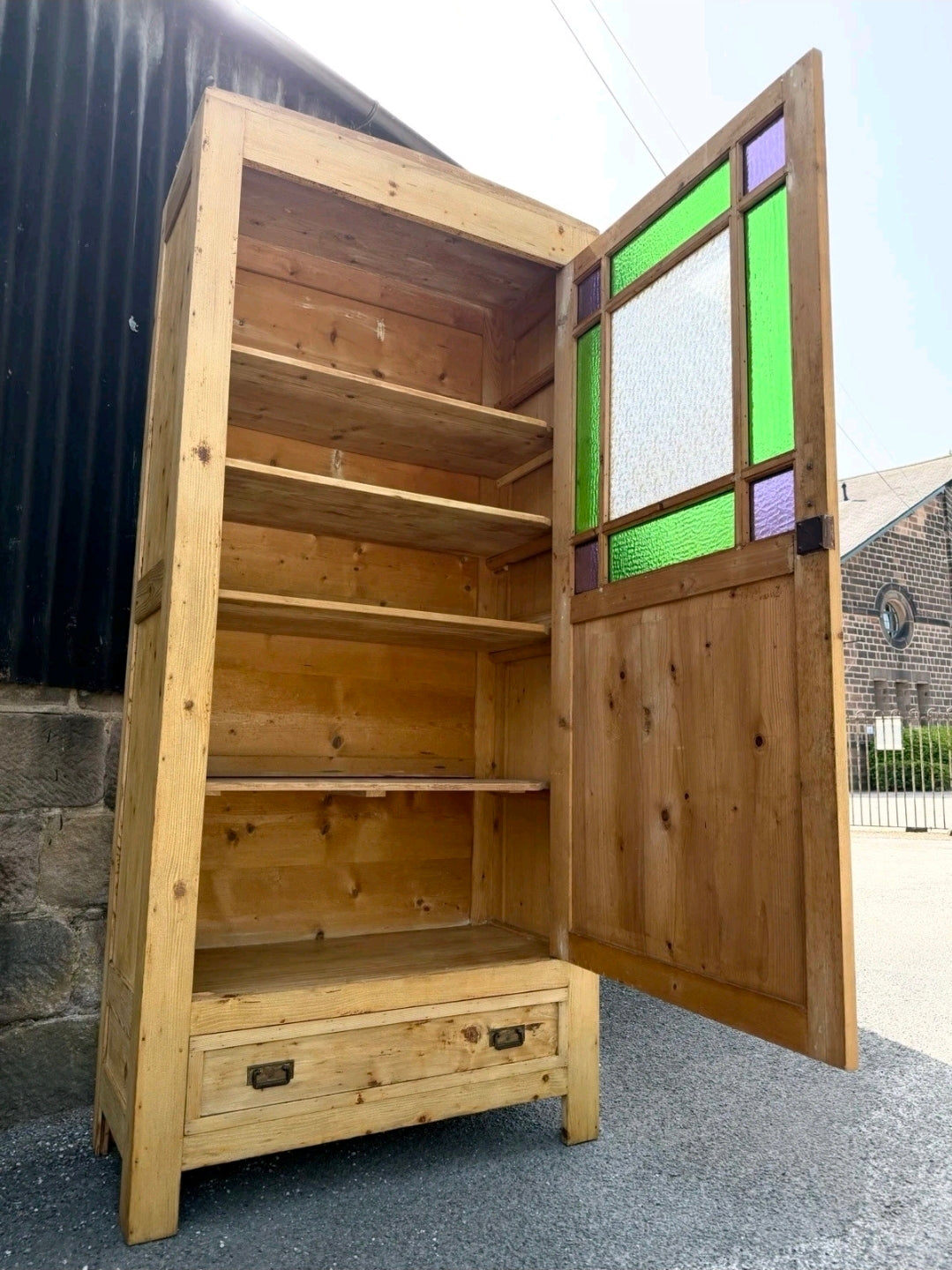 Antique Pine Large Pantry Larder Kitchen Housekeepers Cupboard, Glazed, Italian