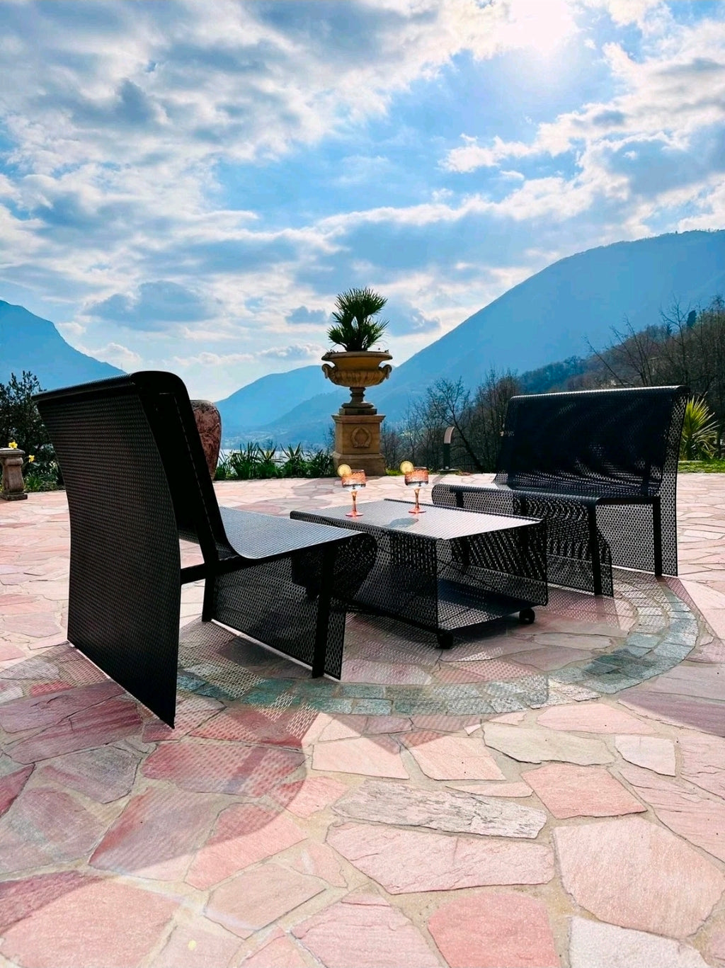 Punched Steel Plate, Outdoor Furniture Set by NEOLT, 1980s Patio, Garden Seating