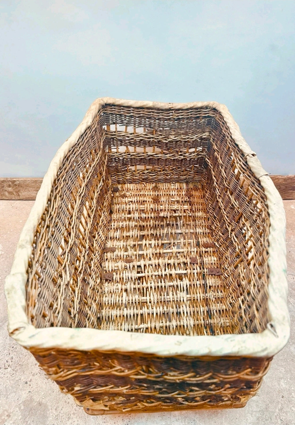 Huge Victorian Textile Mill Basket. Wicker Basket, Laundry,Log Basket, Film Prop