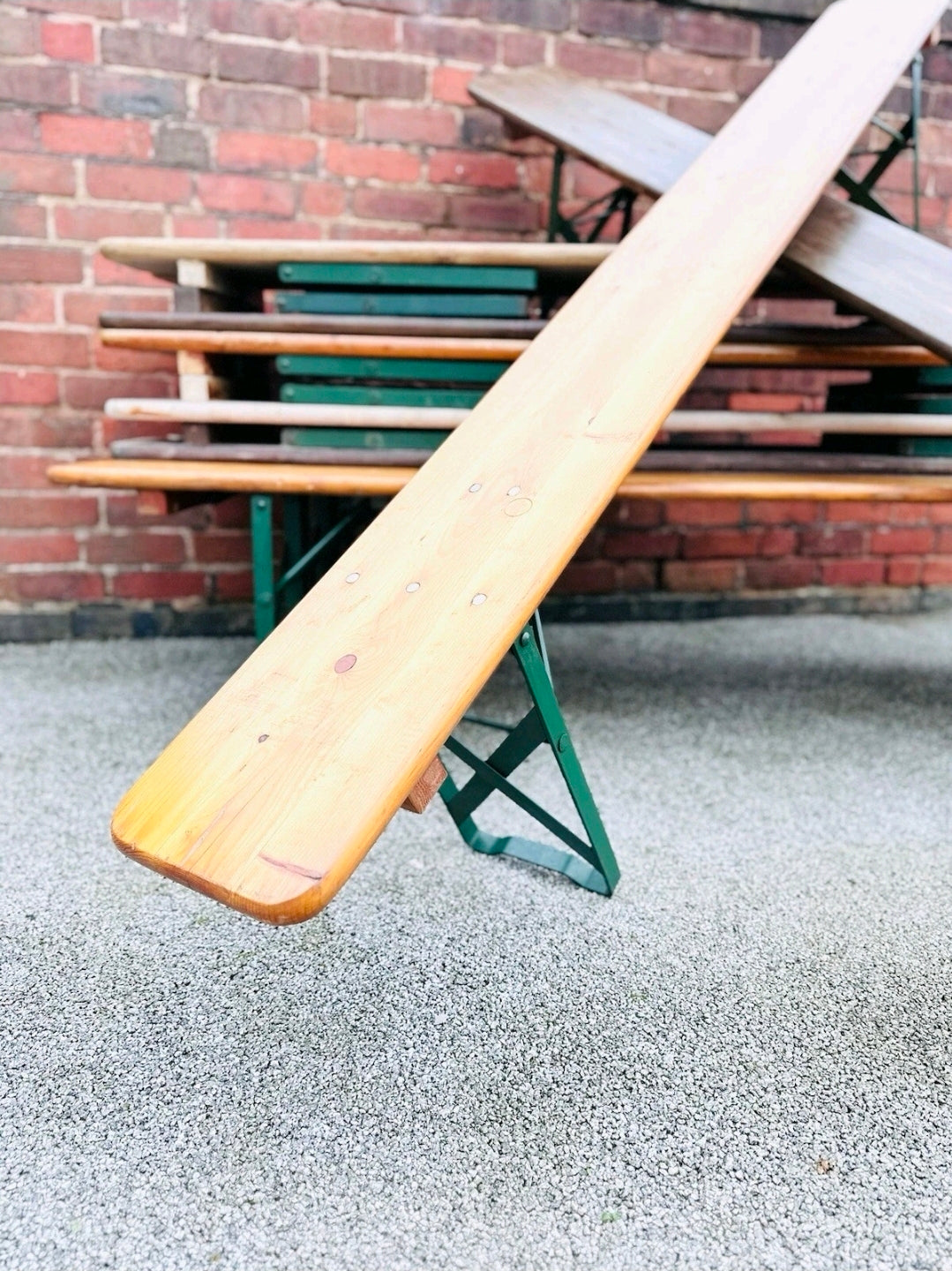 Vintage Italian Hardwood Beer Festival Benches, Dining, Pub, Bar, Garden Bench