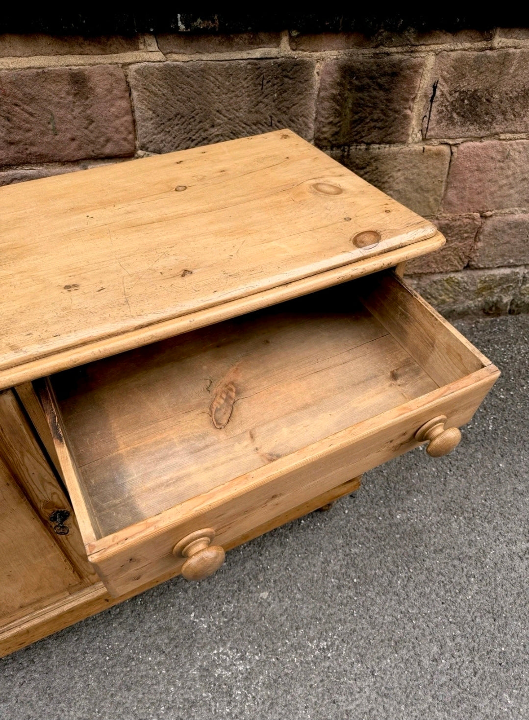 Victorian Pine Dresser Base/Sideboard. Three Drawers, Country, Cottage. Original