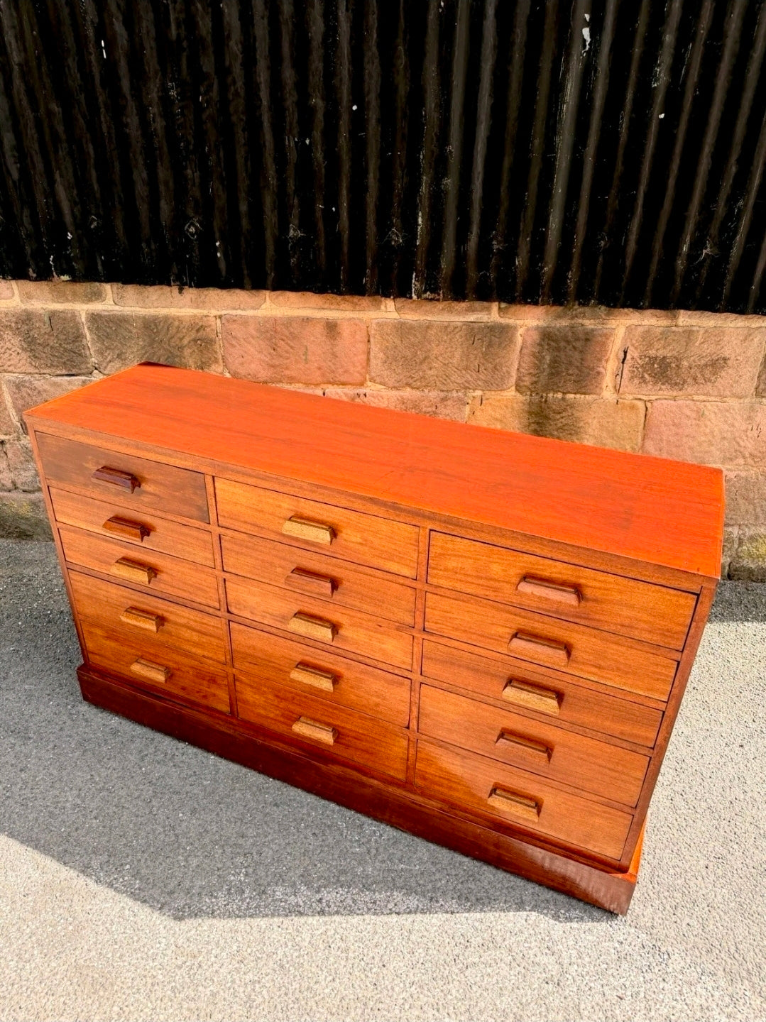 Vintage Mid Century Iroko Wood Science Lab Bank Of Drawers. 1950s, Industrial