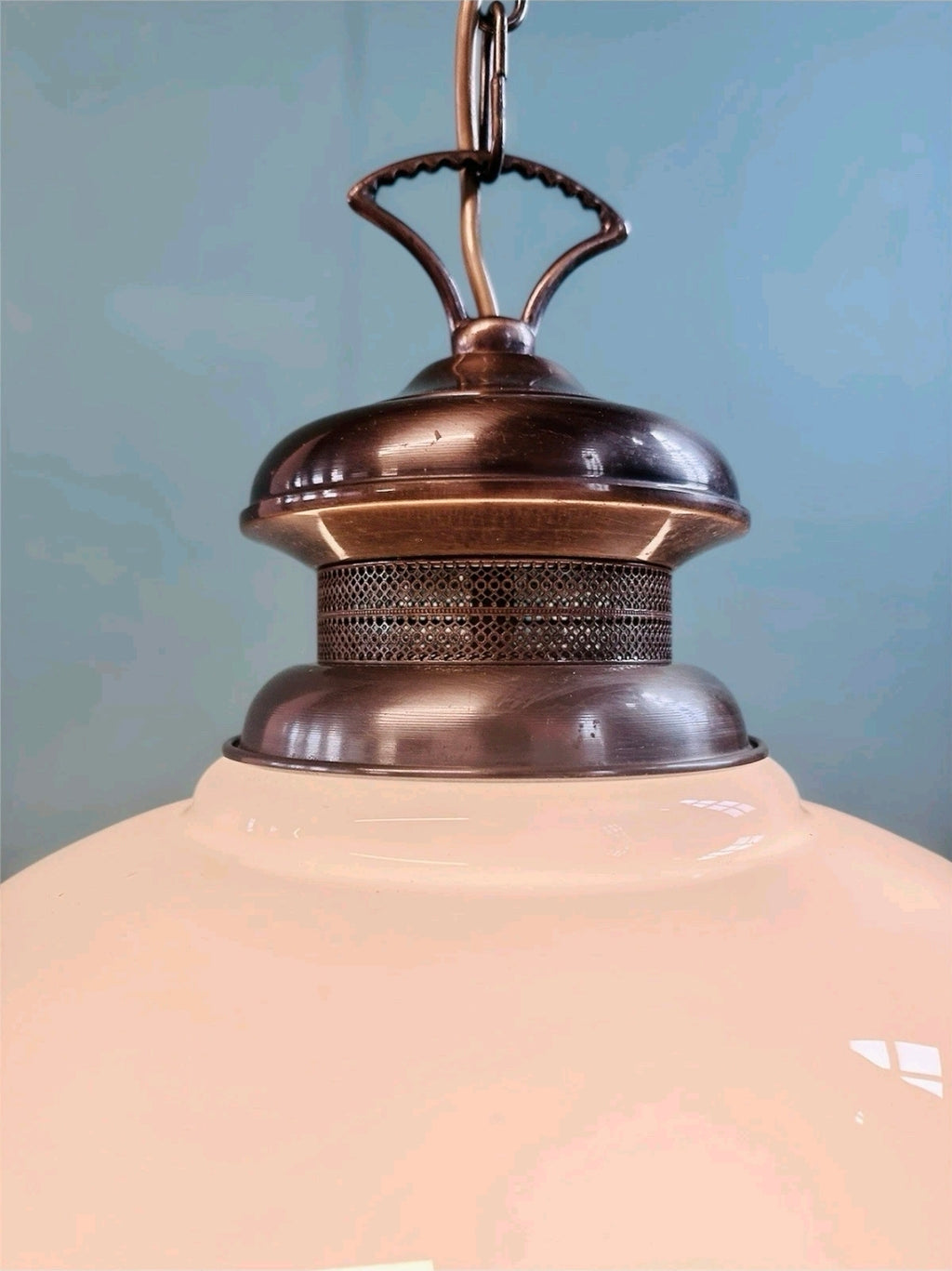 Vintage Italian Glass Pendant Light. 1960s, White, Vintage, Bedroom, Living Room