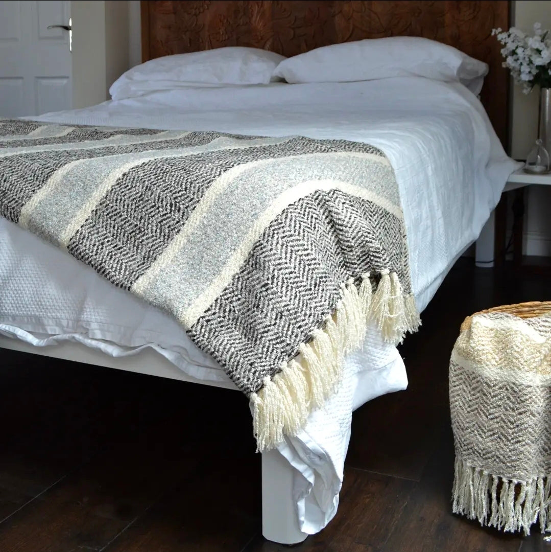 Savannah Herringbone Throw Blanket - 100% Recycled Materials (Grey)