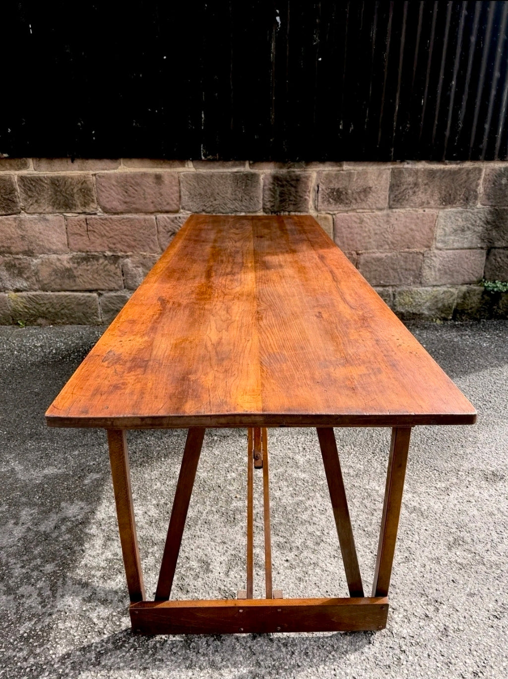 Rare Pitch Pine & Beech 7ft 1960s Trestle Table. Dining, 8 Seater, Art, Studio