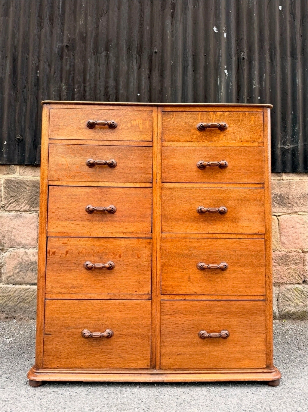 1920s Antique Banker’s Oak Tallboy Chest of Drawers. 10 Drawer. Office, Bedroom