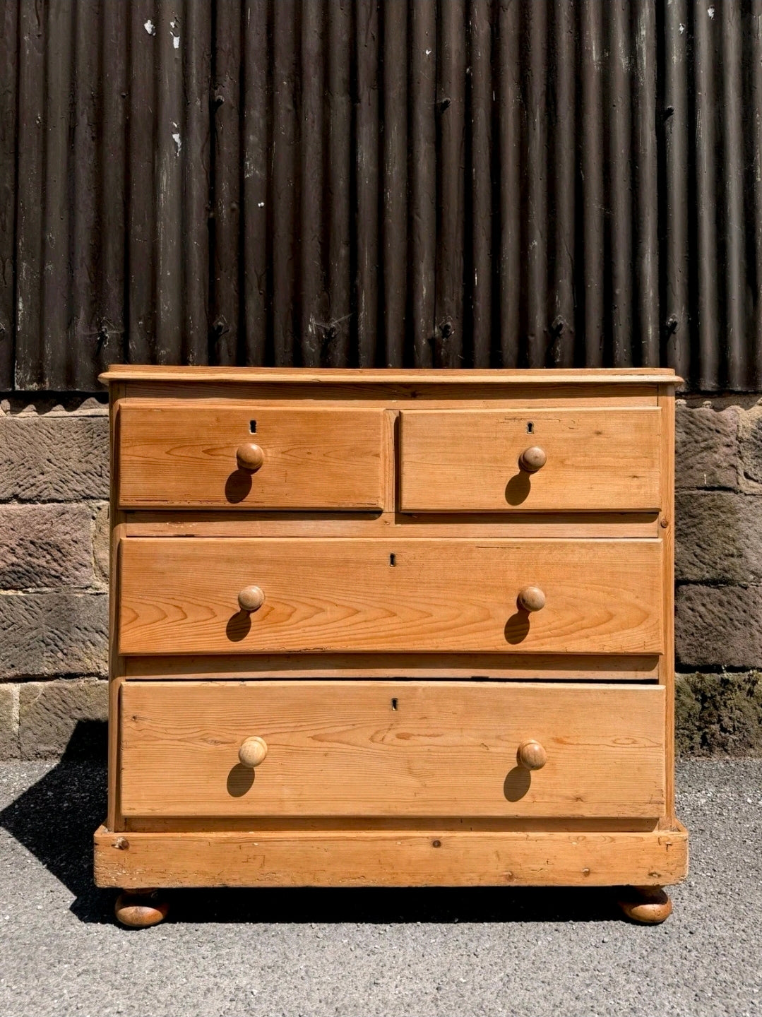 Victorian Stripped Pine Chest Of Drawers 2 Over 2 - Antique Country Farmhouse