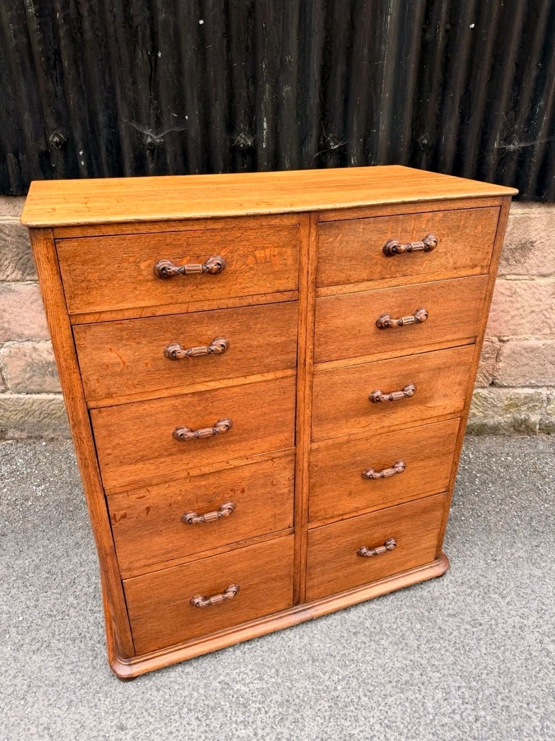 1920s Antique Banker’s Oak Tallboy Chest of Drawers. 10 Drawer. Office, Bedroom