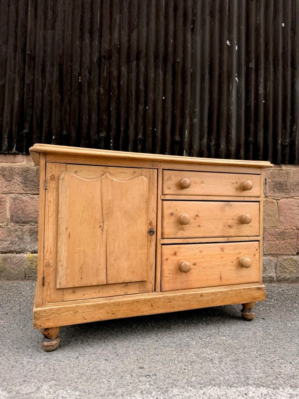 Victorian Pine Dresser Base/Sideboard. Three Drawers, Country, Cottage. Original