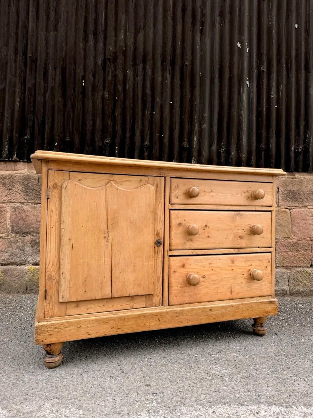 Victorian Pine Dresser Base/Sideboard. Three Drawers, Country, Cottage. Original