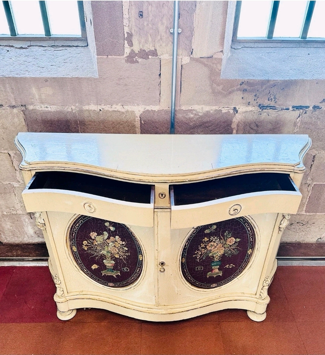 Antique Italian Hand Painted Cabinet, Sideboard. Oak, C1890.