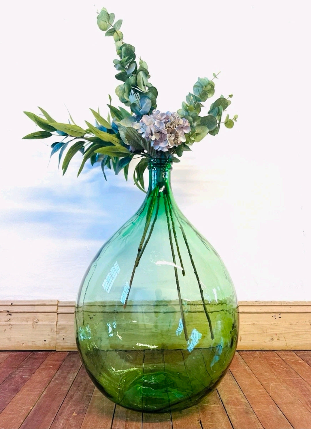 Large Vintage Italian Green Demijohn 54ltr. Home Decor, Flowers, Display