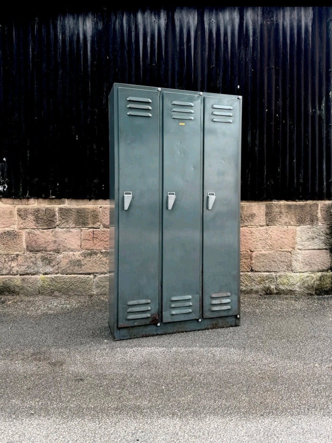 Vintage 1950s Italian Steel Lockers,3 Door,Hallway,Industrial,Storage,Original