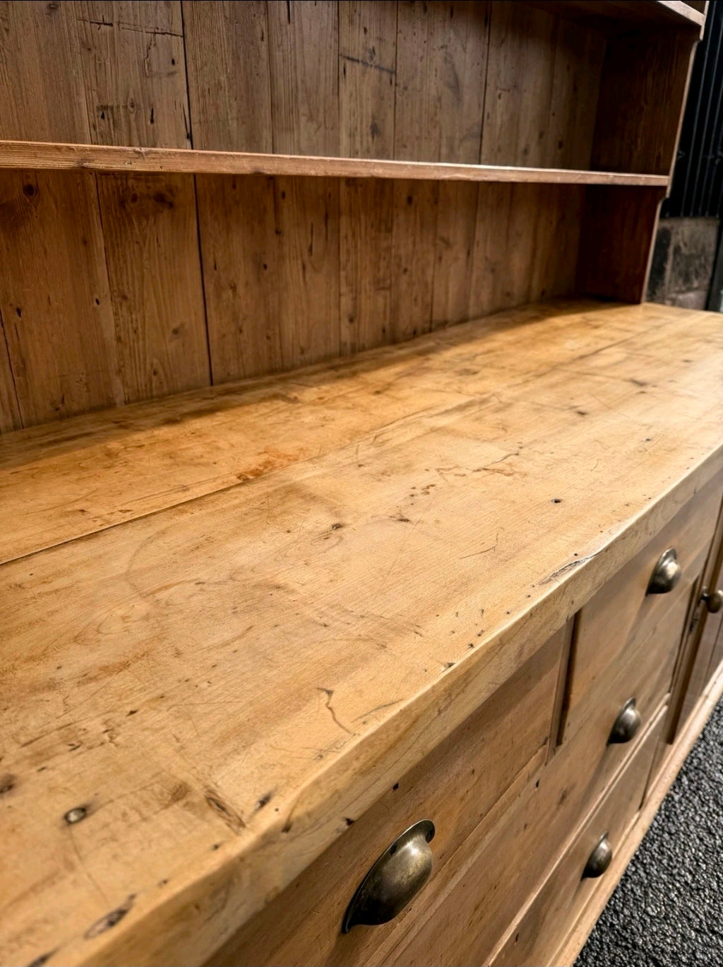 Large Antique Pine & Sycamore Victorian Dresser. Kitchen, Country House, Pantry