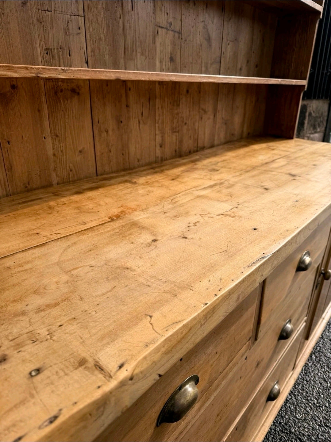 Large Antique Pine & Sycamore Victorian Dresser. Kitchen, Country House, Pantry