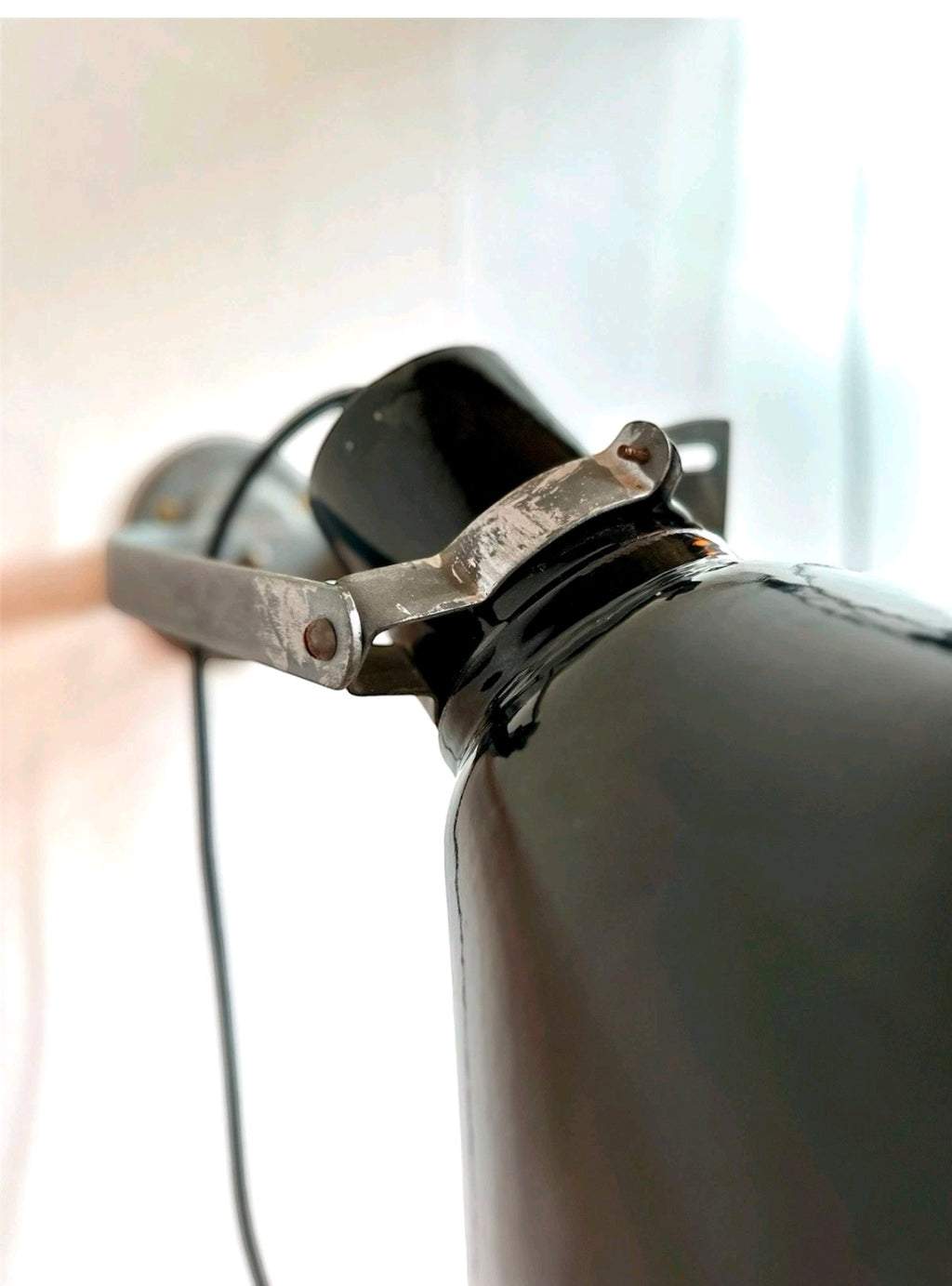 Large Rare Original 1940s Industrial Black Enamel Sign Lights, Picture Light