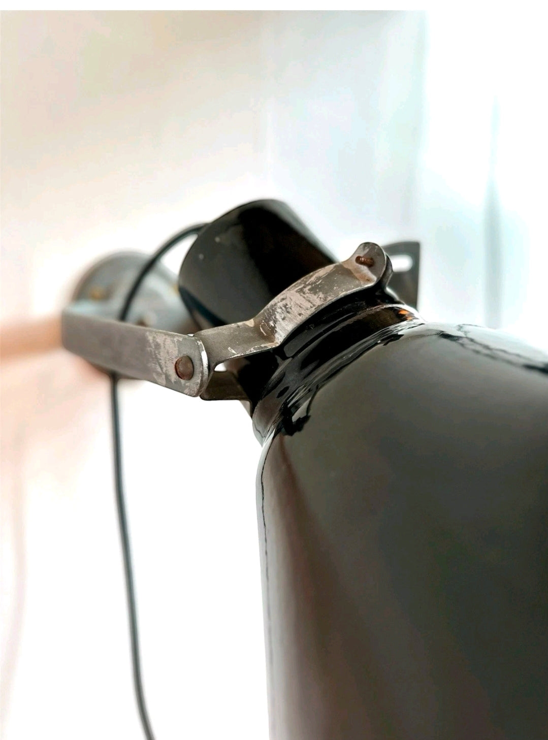 Large Rare Original 1940s Industrial Black Enamel Sign Lights, Picture Light