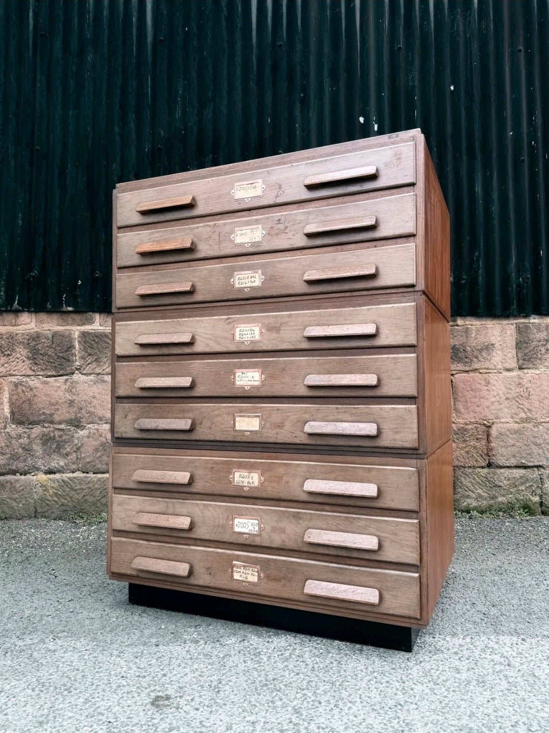 Large Mid Century Oak Architects Plan Chest. 9 Drawers, Vintage, Storage, Office