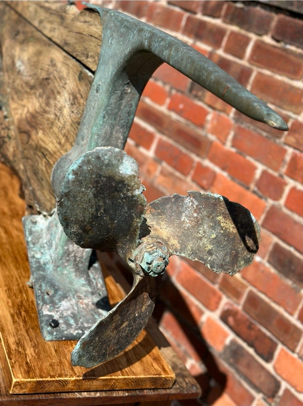 Antique Boat Propeller & Keel on Display Base and Stand. Table Decoration. 1915