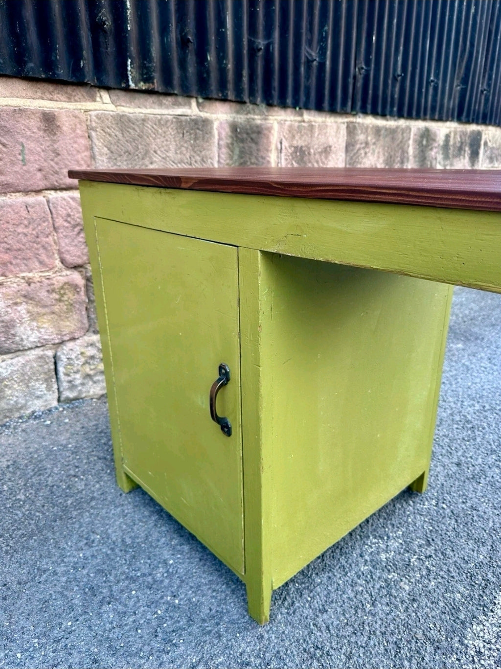 Industrial Reclaimed Large Clerks Desk. Original Paint, Statement, 8ft, Drawers