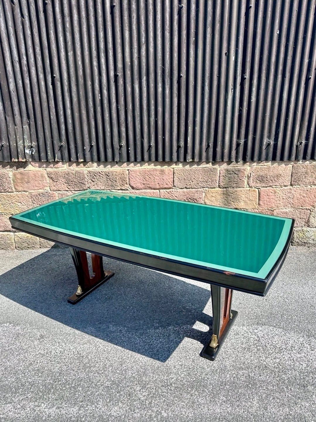 1940s Italian Designer Desk Attributed To Guglielmo Ulrich. Walnut, Glass, Green