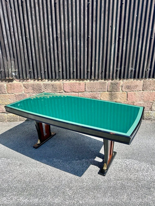 1940s Italian Designer Desk Attributed To Guglielmo Ulrich. Walnut, Glass, Green