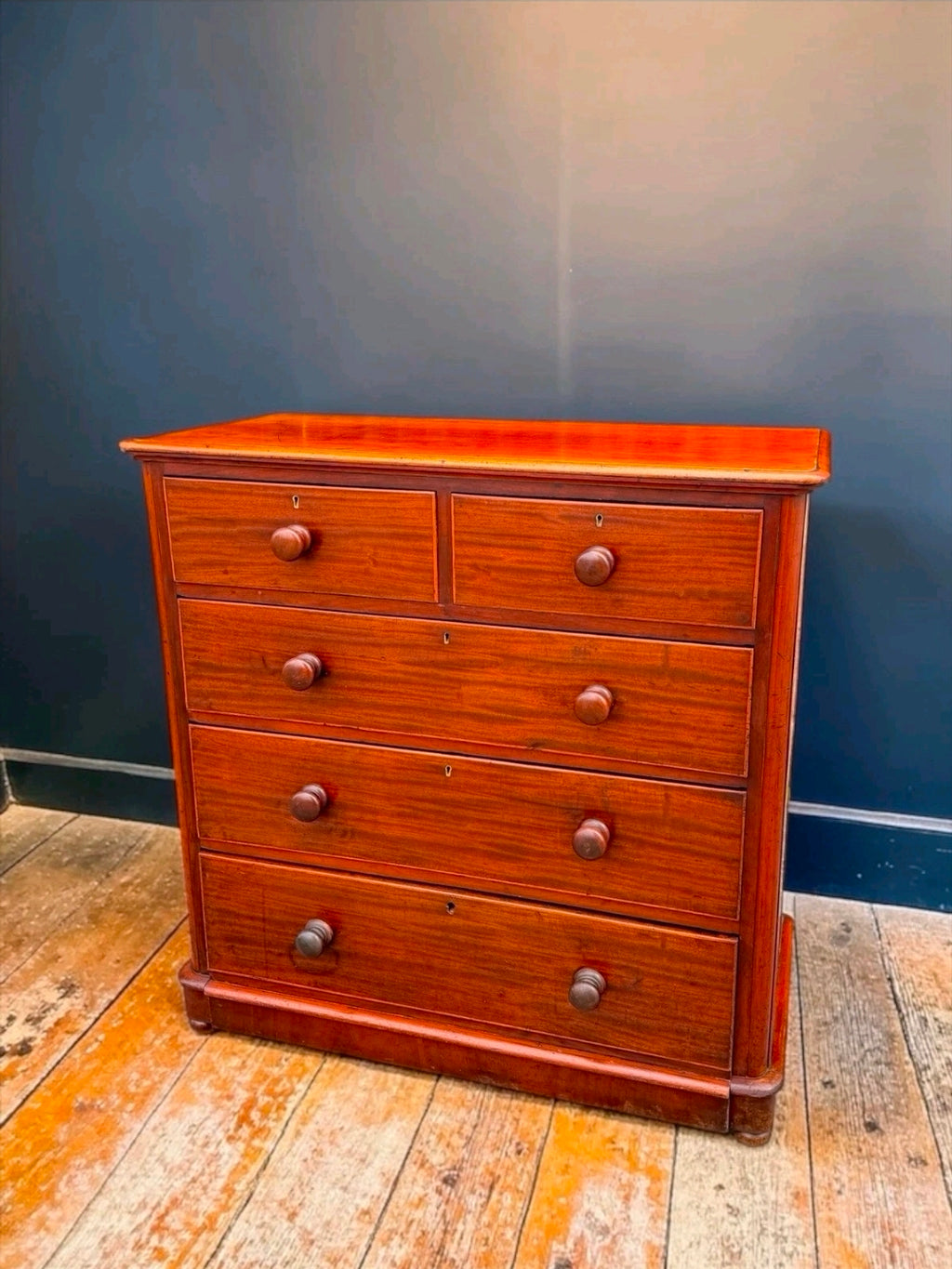 Antique Mahogany Chest Of Drawers, Victorian Original, 5 Drawers, Bedroom