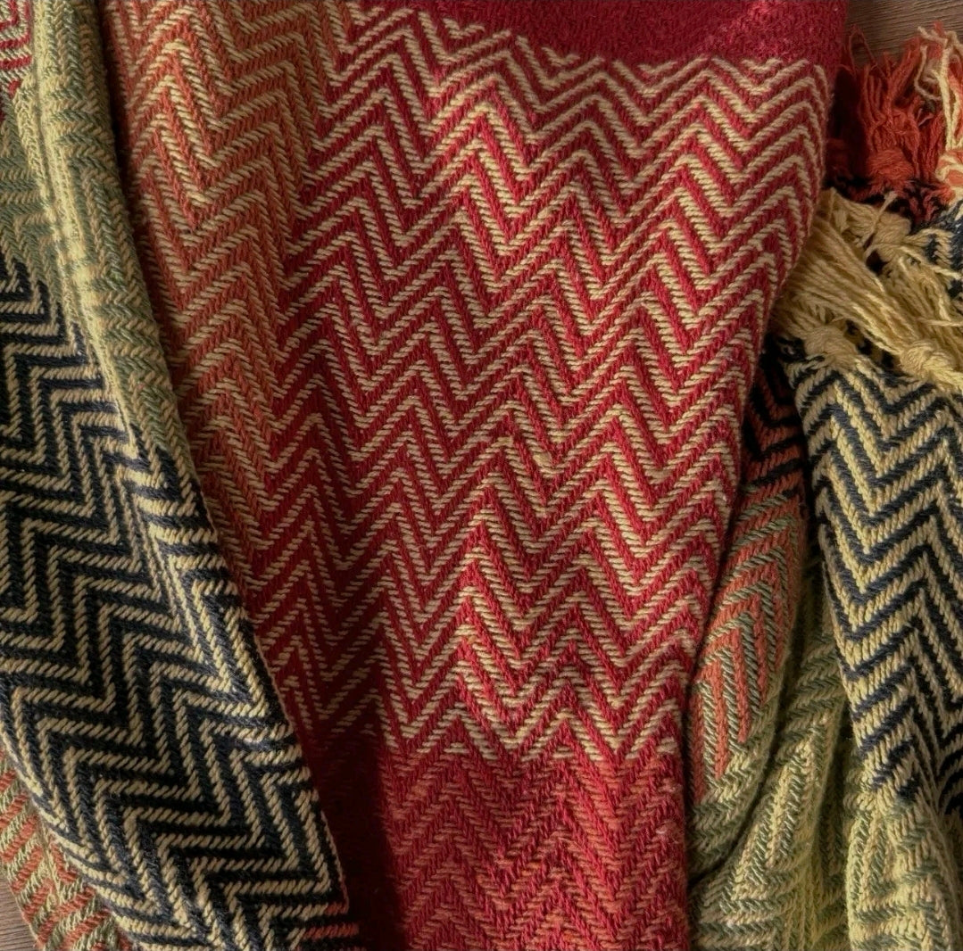 Extra Large Check Throw, Herringbone, Multicoloured Blanket 100% Cotton