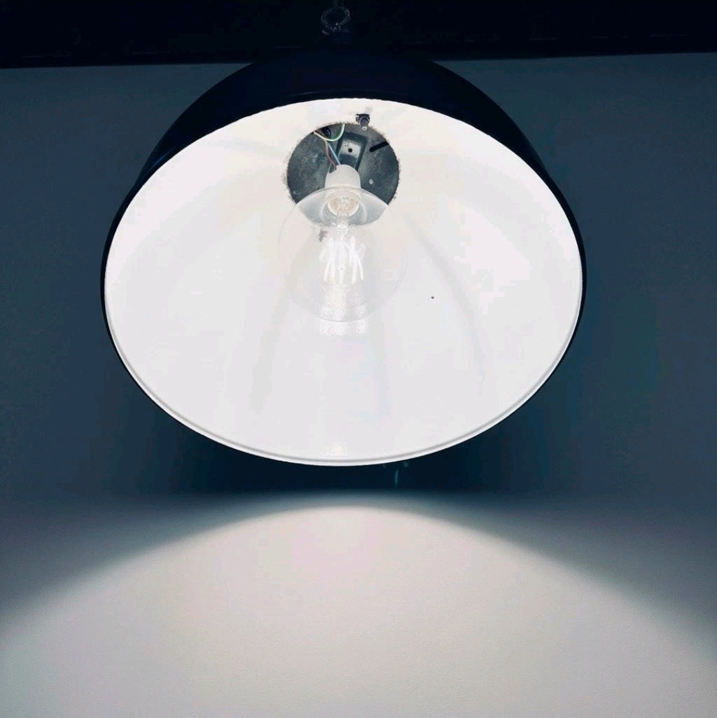 Original 1950s Industrial Italian Fiat Factory Enamel Pendant Light, Grey, Rare