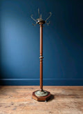 Vintage 1950s Wood & Brass Coat Stand. 8 Hooks, Hall Stand, Hat Stand, Hall Tree