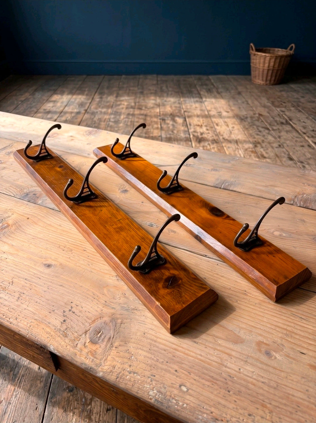 Antique Church Wall Mounted Coat Hooks. Pitch Pine, Hallway, Boot room, Storage
