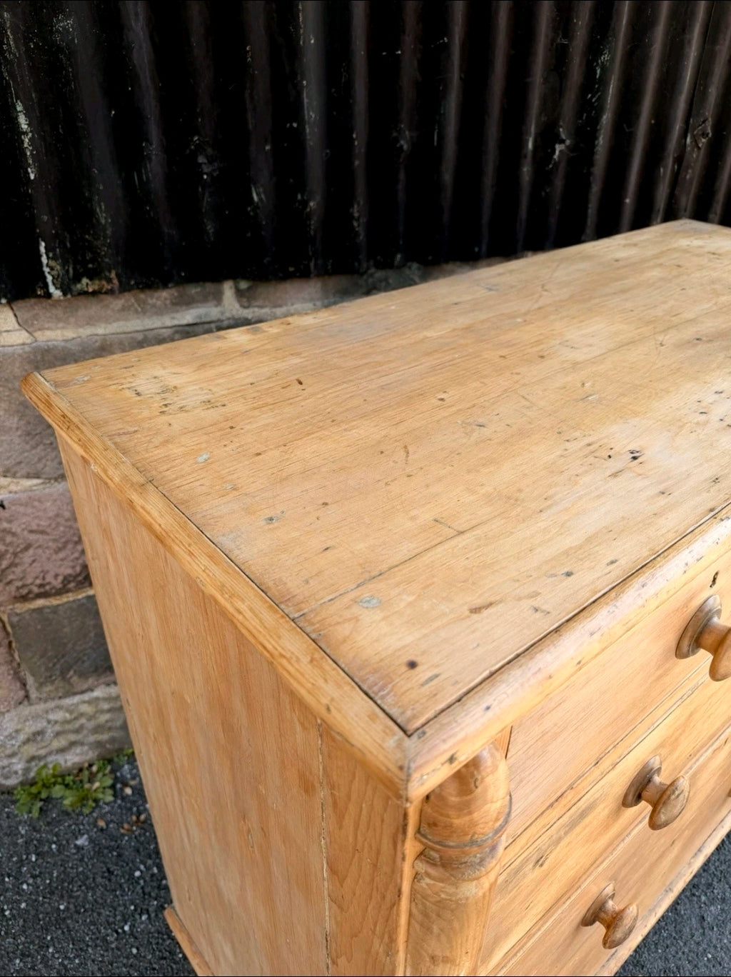 Antique Victorian Rustic Waxed Pine Chest Of Drawers, Country Cottage, Bedroom.
