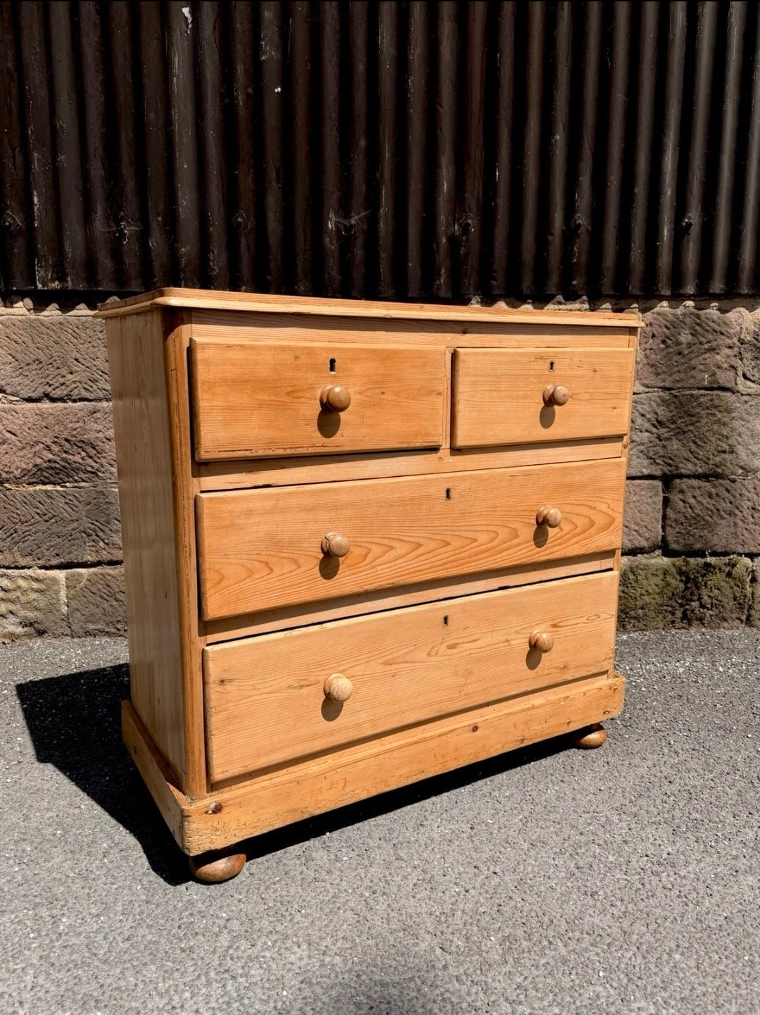 Victorian Stripped Pine Chest Of Drawers 2 Over 2 - Antique Country Farmhouse