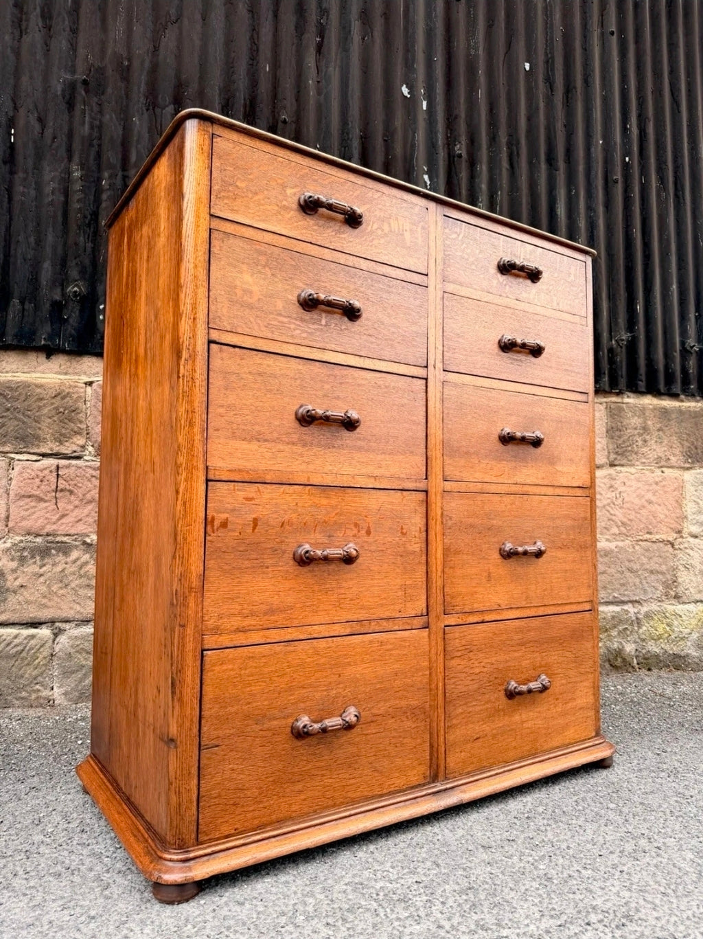 1920s Antique Banker’s Oak Tallboy Chest of Drawers. 10 Drawer. Office, Bedroom
