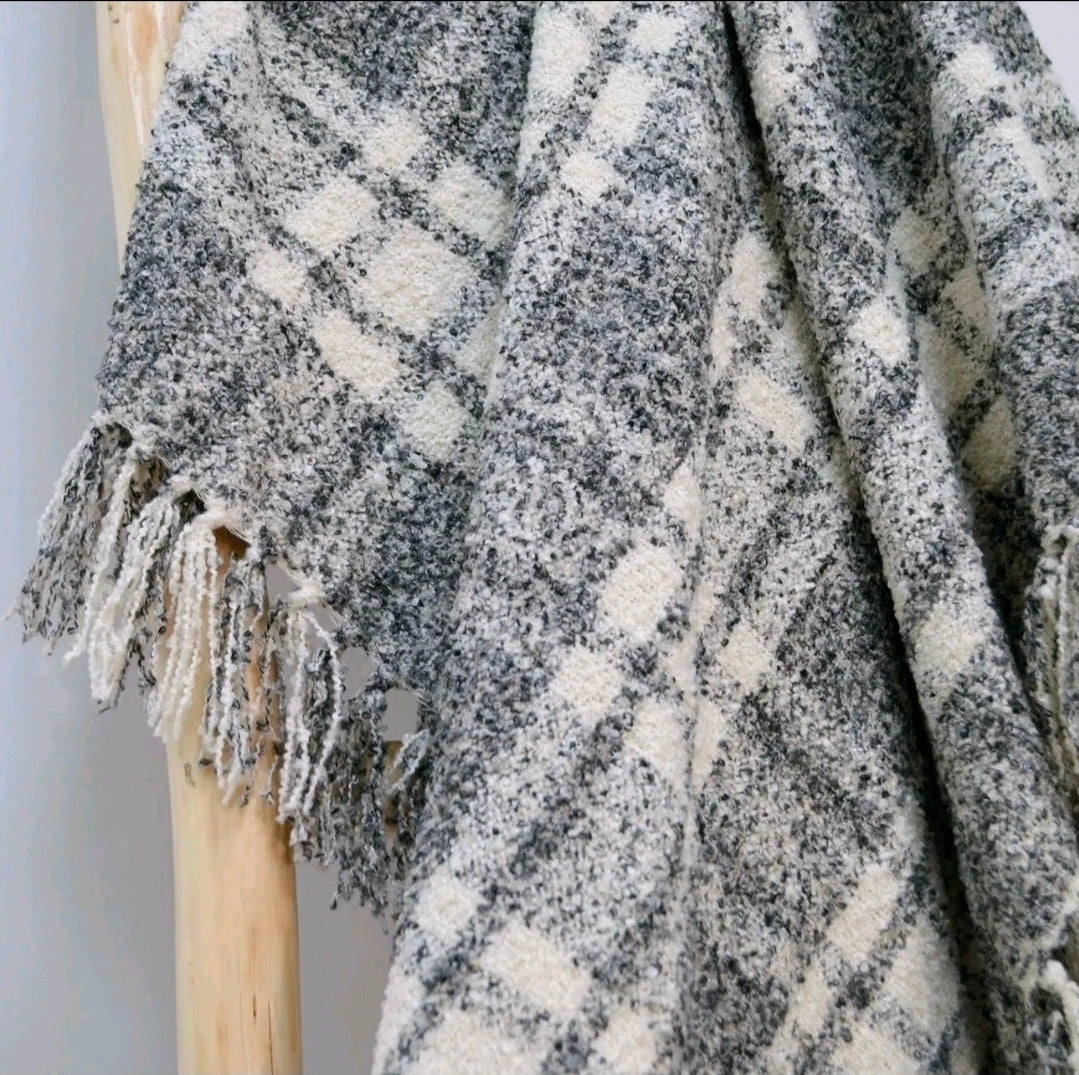 Luxury Chenille Tartan Throw Checked Picnic Blanket, 100% Recycled in (Grey)