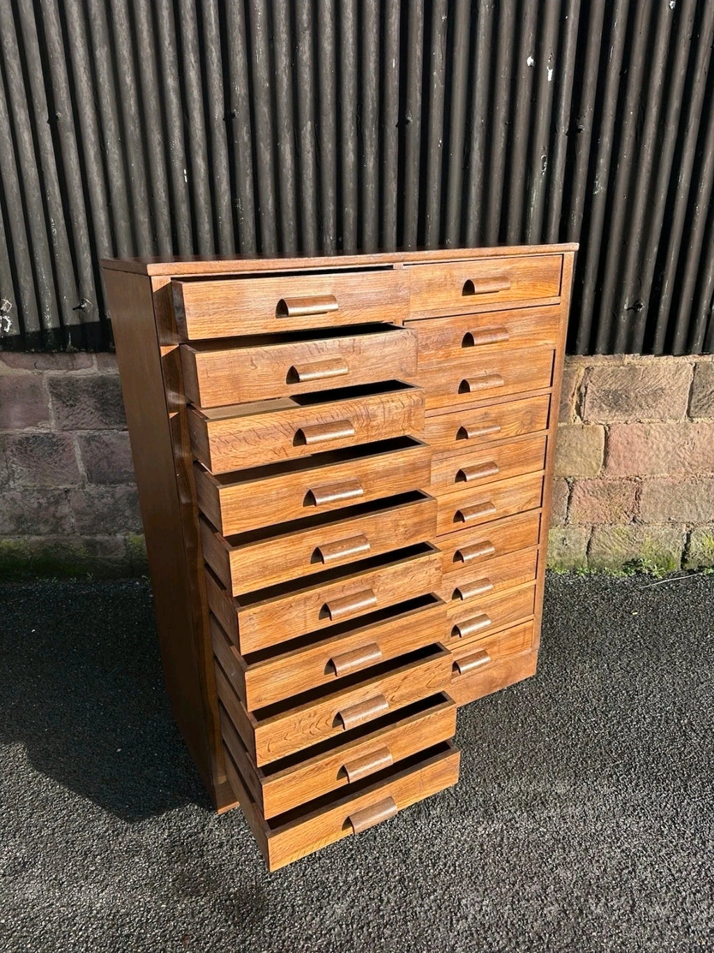 1940s Bank Of 20 Oak Index Drawers. Apothecary, Filing,Storage,Chest Of Drawers