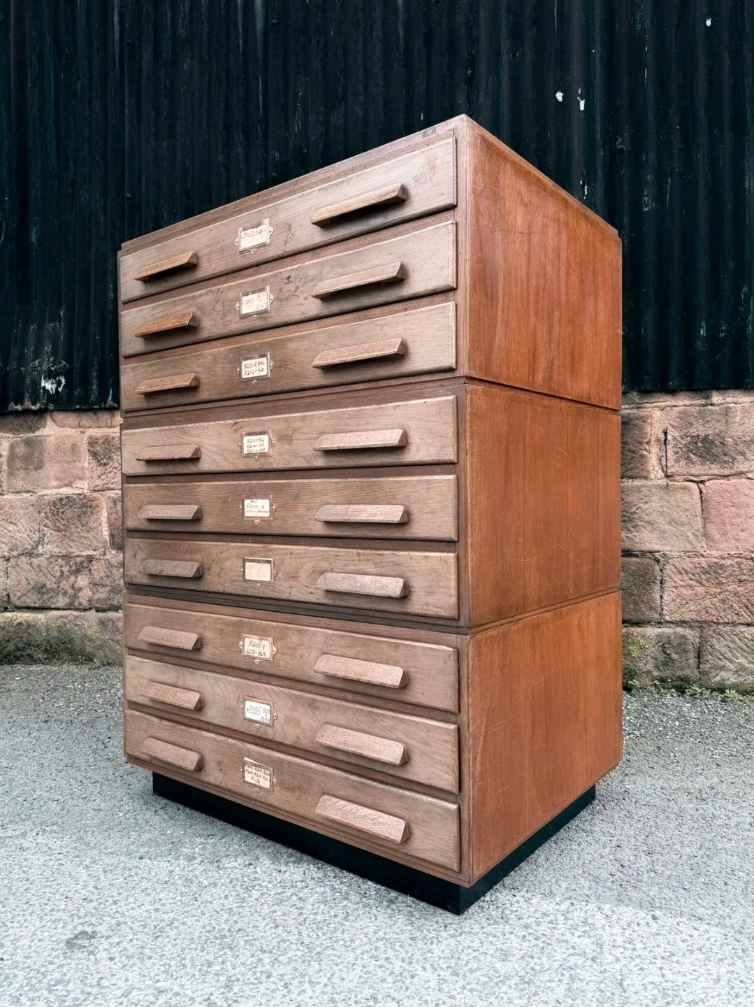 Large Mid Century Oak Architects Plan Chest. 9 Drawers, Vintage, Storage, Office