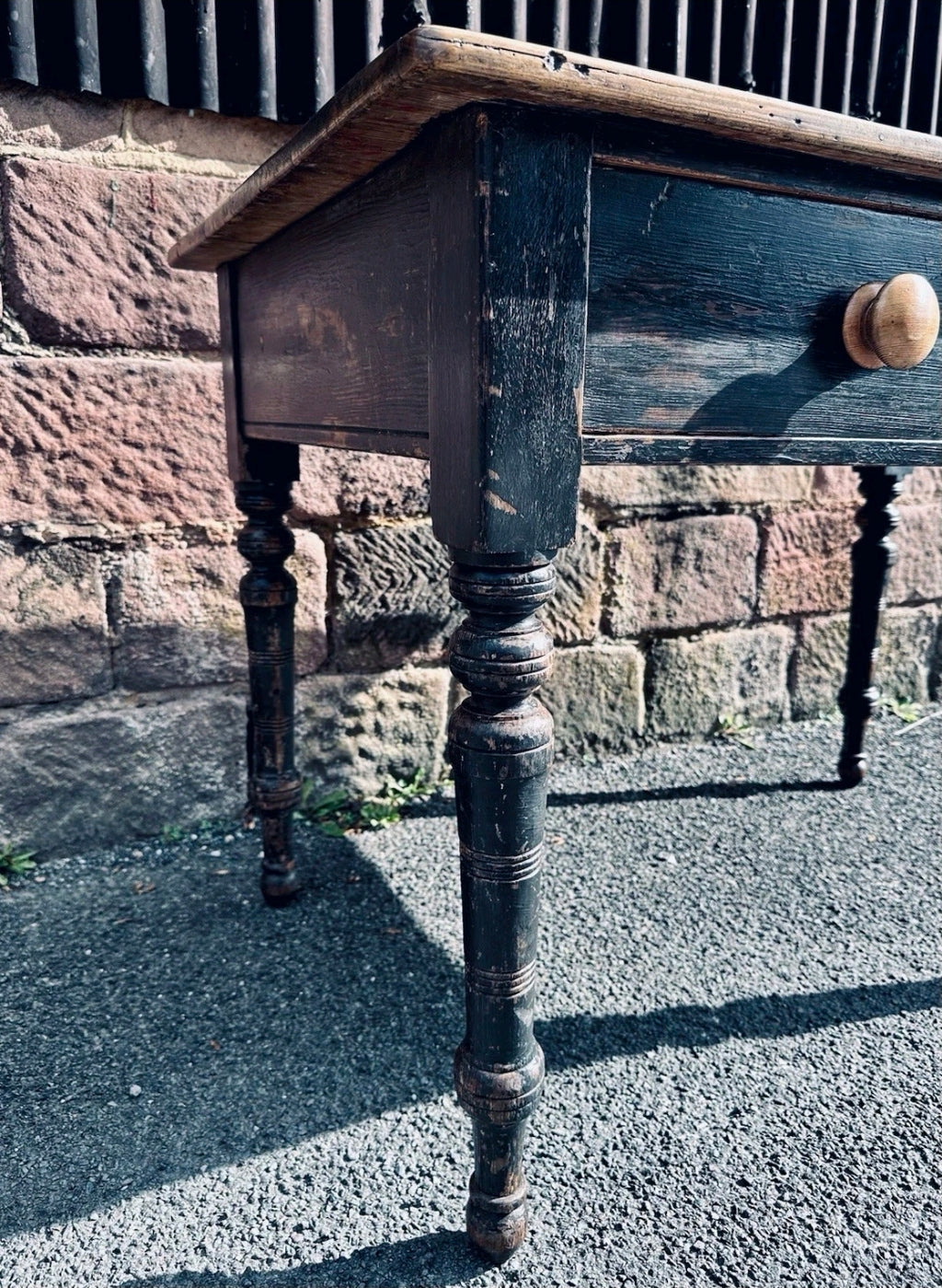 Antique French Oak Top Table. 2 Drawers. Kitchen, Dining, Original Paint
