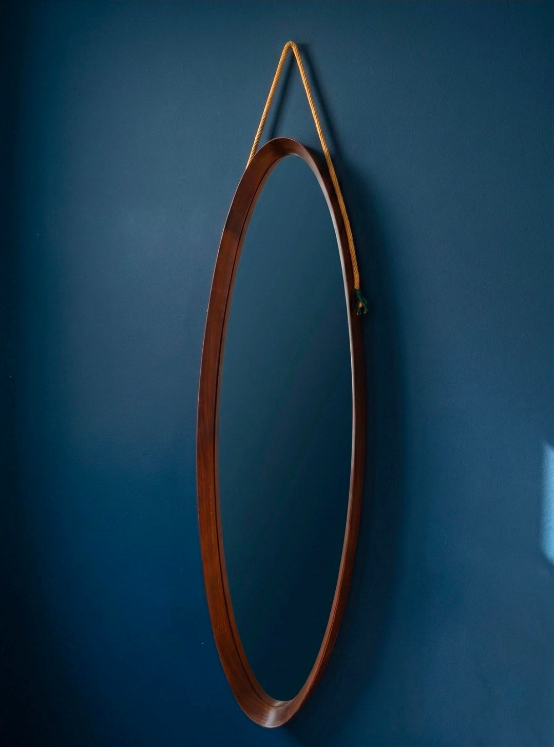 Large Vintage Mid Century Oval Wall Mirror. Mahogany Frame, Italian,MCM,Original