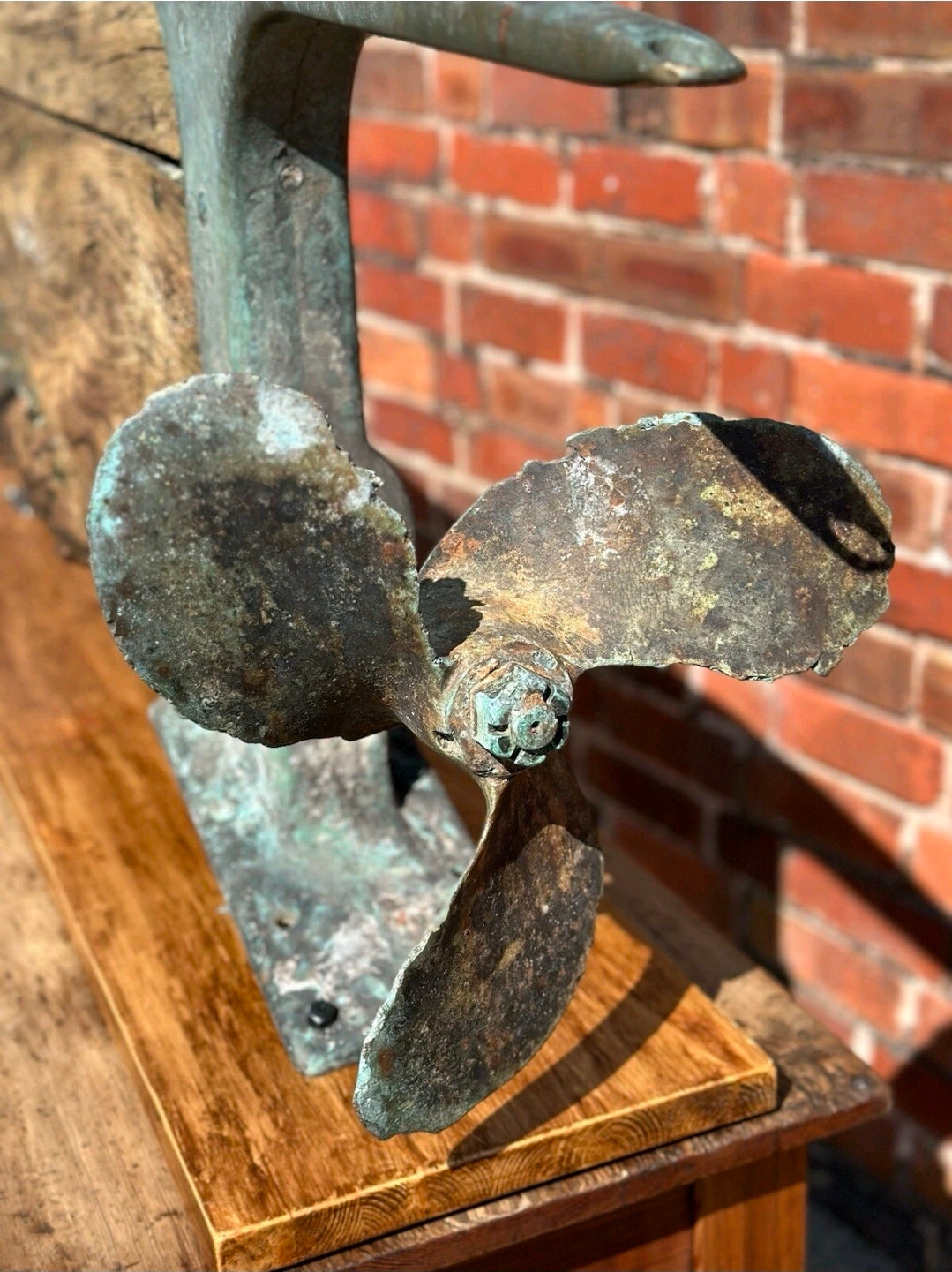 Antique Boat Propeller & Keel on Display Base and Stand. Table Decoration. 1915