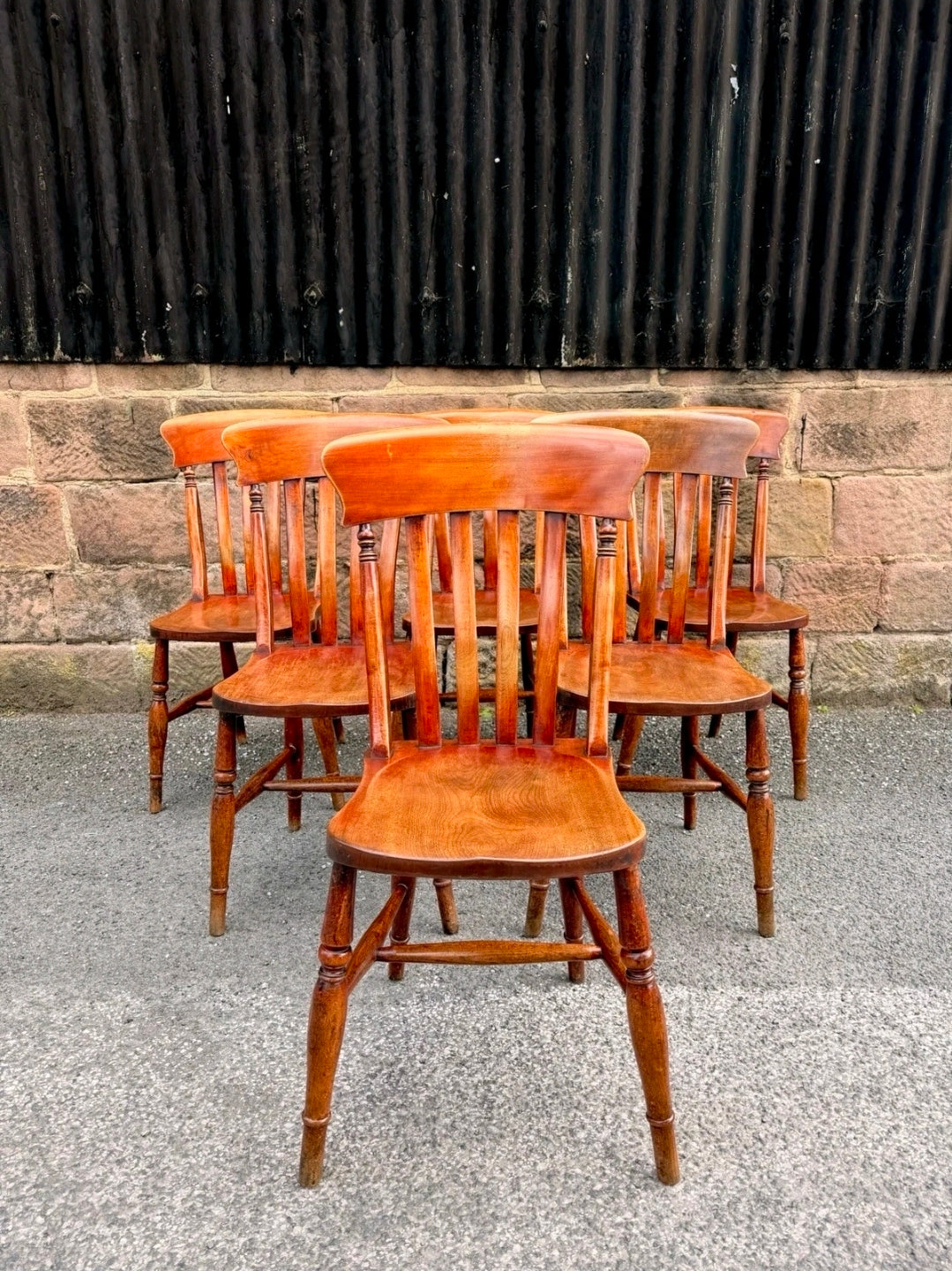 6 Matching Antique Victorian Windsor Lathback Kitchen Dining Chairs. Elm & Beech