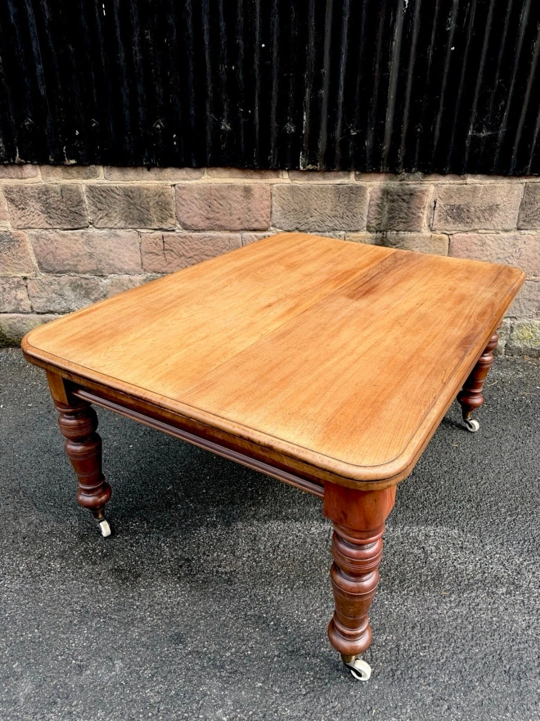 Large Victorian Pine & Mahogany Dining Table. 6 Seater, Restored, Castors