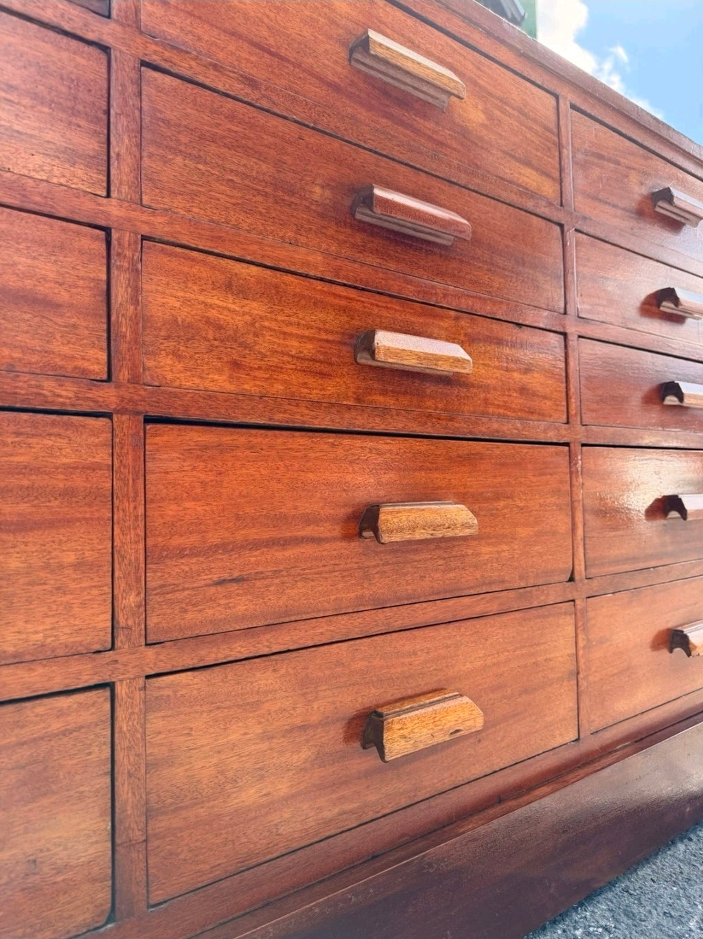 Vintage Mid Century Iroko Wood Science Lab Bank Of Drawers. 1950s, Industrial