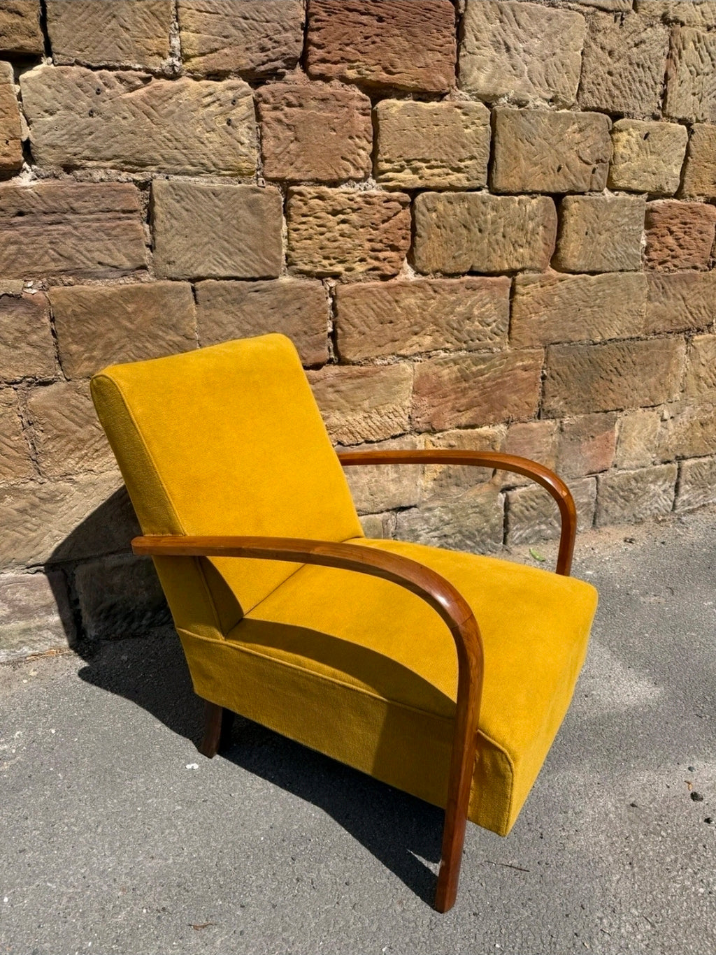 Yellow Fabric Mid Century Italian Armchair. MCM, Living Room, Accent Chair.
