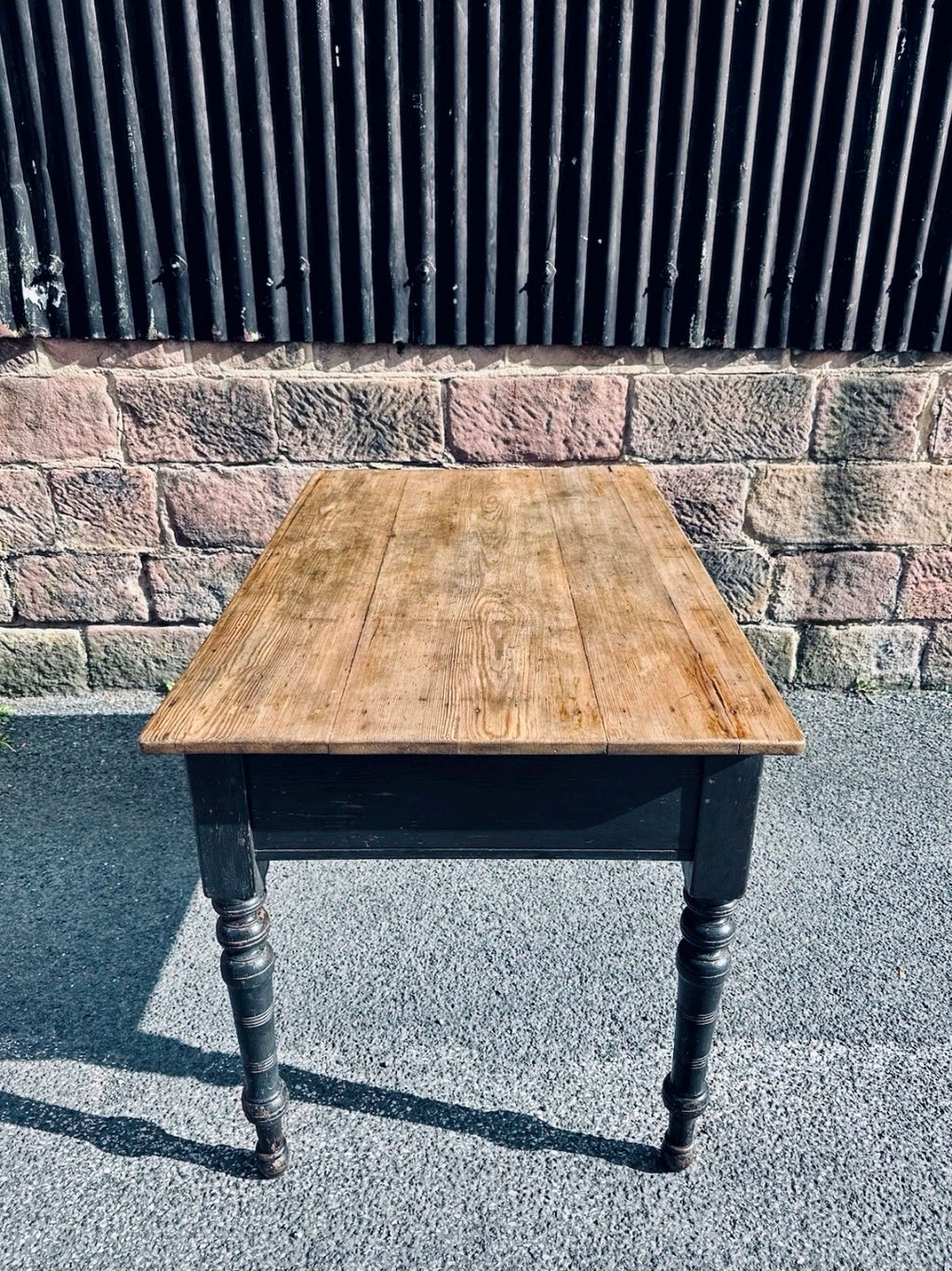 Antique French Oak Top Table. 2 Drawers. Kitchen, Dining, Original Paint
