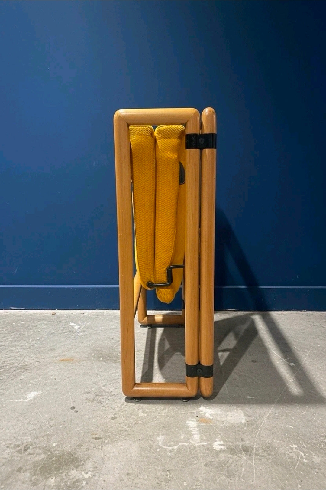 Vintage Folding Chair, Beech Wood, Yellow Cotton Upholstery, Italian. Occasional