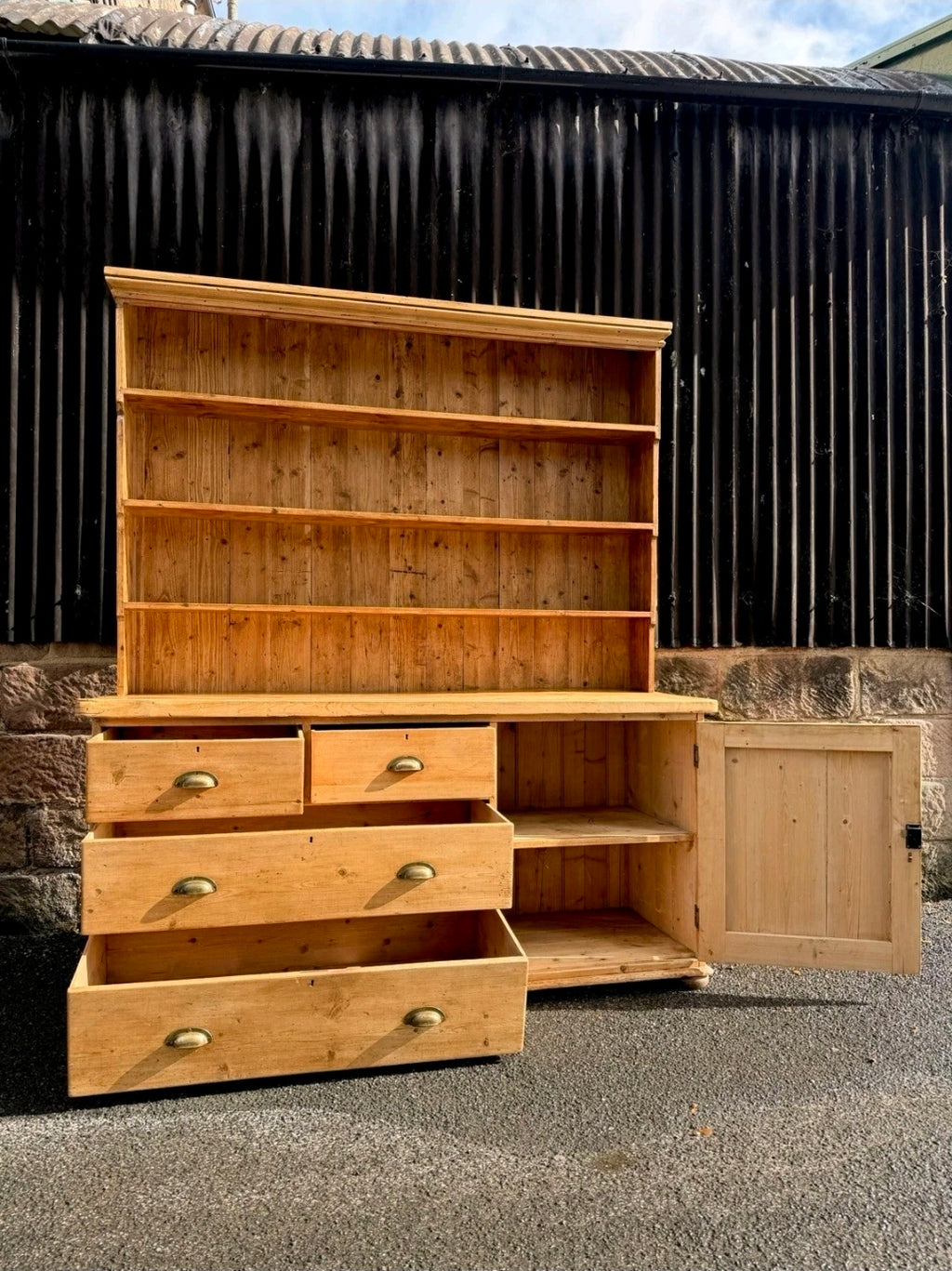 Large Antique Pine & Sycamore Victorian Dresser. Kitchen, Country House, Pantry